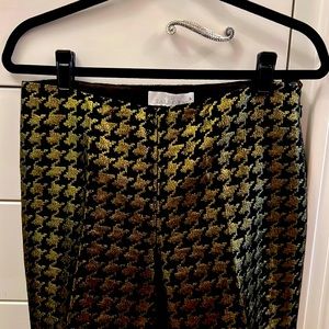 Talbots black and gold flat front pants, filly lined, with side zip.